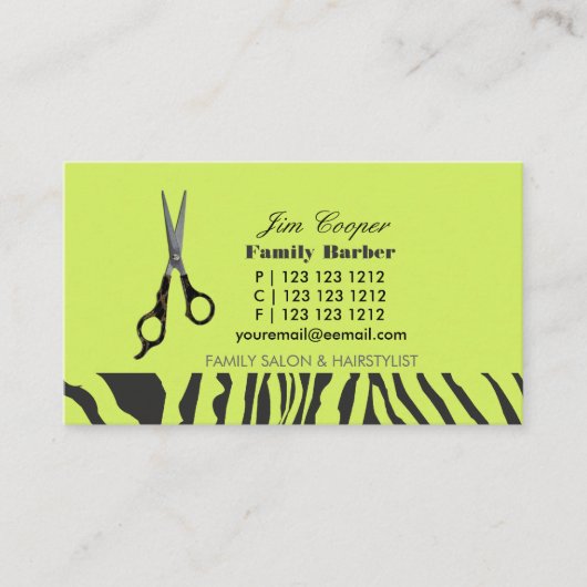 Barber Sharp Scissors Zebra Stripes Patronen Visitekaartje (Voorkant)