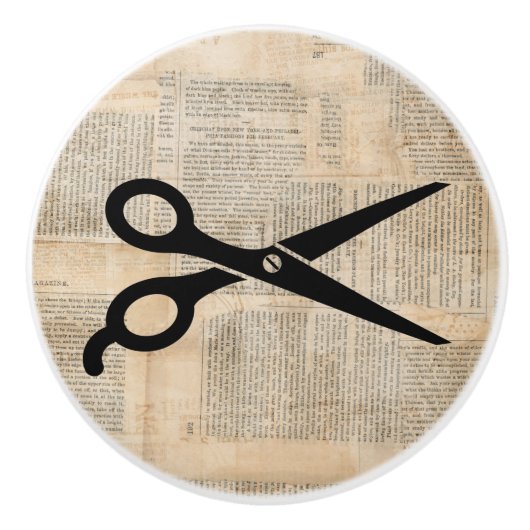 Barber Shears tekststijl Art Keramische Knop (Voorkant)