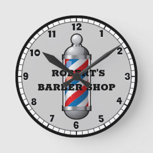 Barber Shop Barber Pole Custom Ronde Klok