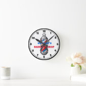Barber Shop Barber Pole Custom Round Clock Ronde Klok (Huis)