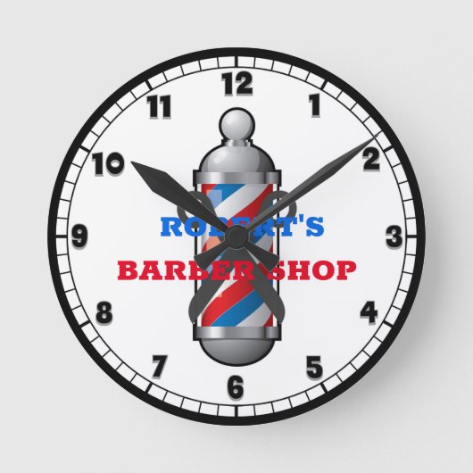 Barber Shop Barber Pole Custom Round Clock Ronde Klok (Voorkant)