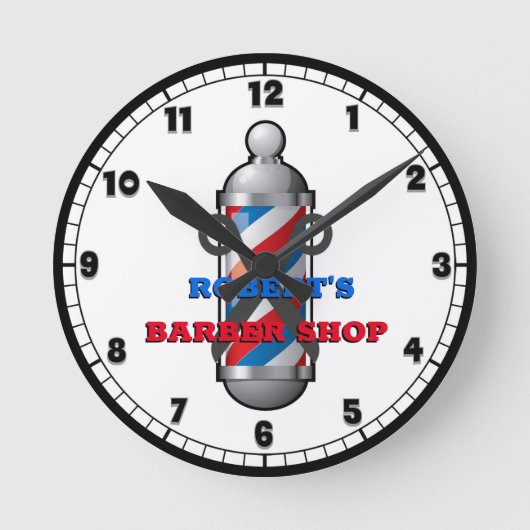 Barber Shop Barber Pole Custom Round Clock Ronde Klok (Voorkant)