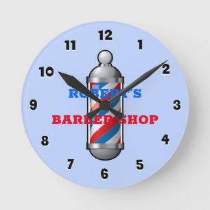Barber Shop Barber Pole Custom Round Clock Ronde Klok
