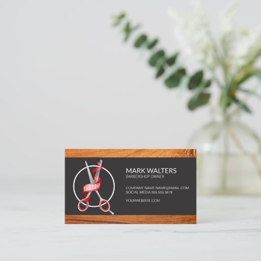 Barber Shop | Barber Pole | Hout | Barberschaar Visitekaartje (Staand voorkant)