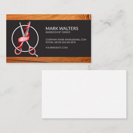 Barber Shop | Barber Pole | Hout | Barberschaar Visitekaartje (Voorkant / Achterkant)