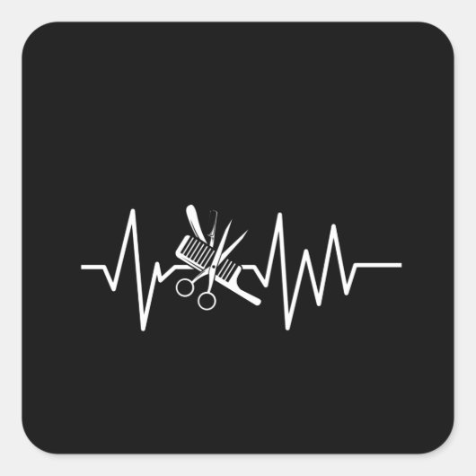 Barber Shop - Barber Scissors Comb Heartbeat Vierkante Sticker (Voorkant)