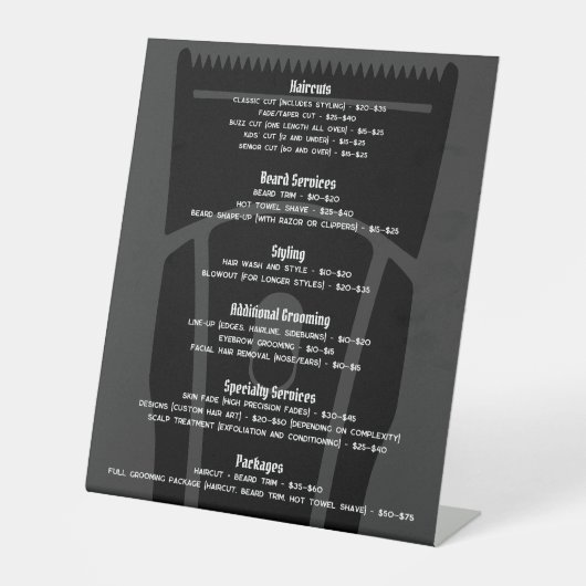 Barber Shop Barbershop Prijslijst Service Menu Reclamebord Met Voetstuk (Voorkant)