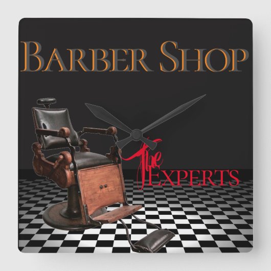 Barber Shop  Black, White, Checkers Vierkante Klok (Voorkant)