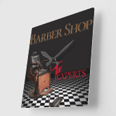 Barber Shop  Black, White, Checkers Vierkante Klok (Hoek)