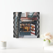 Barber Shop  Black, White, Checkers Vierkante Klok (Huis)