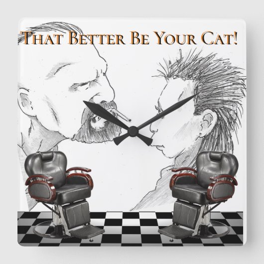 Barber Shop Black, White, Checkers Vierkante Klok (Voorkant)