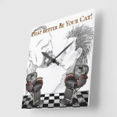 Barber Shop Black, White, Checkers Vierkante Klok (Hoek)