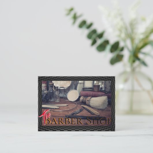 Barber Shop  Black, White, Checkers Visitekaartje (Staand voorkant)
