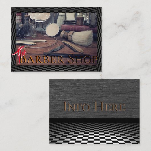 Barber Shop  Black, White, Checkers Visitekaartje (Voorkant / Achterkant)