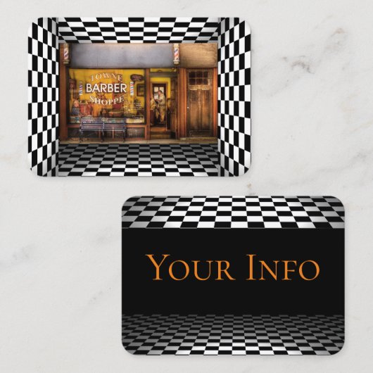 Barber Shop  Black, White, Checkers Visitekaartje (Voorkant / Achterkant)