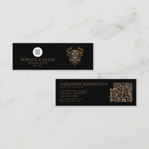 Barber Shop Bronzen Buffalo QR-code sociale pictog Mini Visitekaartje