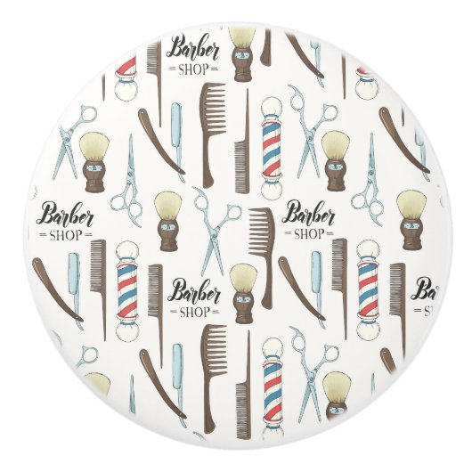 Barber Shop Ceramic Knob. Keramische Knop (Voorkant)