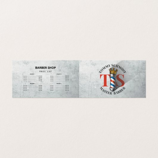 Barber Shop Crown Barber Pole Afspraak Loyaliteit Visitekaartje (Buitenkant ongevouwen)