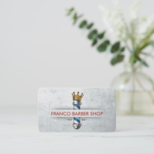Barber Shop Crown Barber Pole Hair Salon Loyalitei Visitekaartje (Staand voorkant)