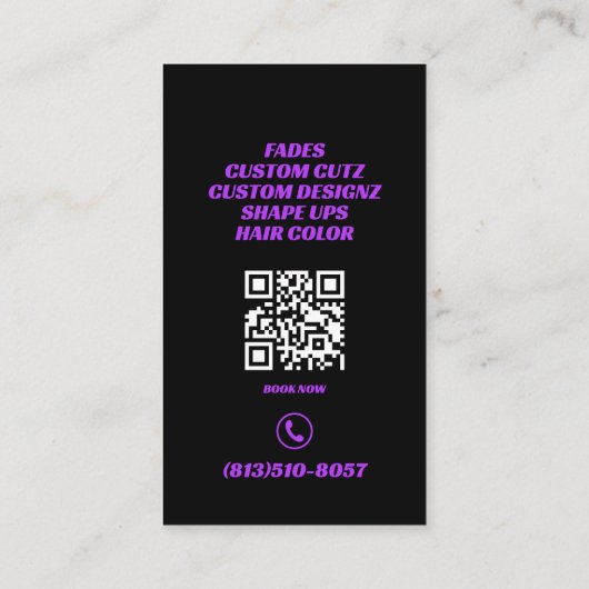 Barber Shop Crown Wings Neon Logo Professional Visitekaartje (Achterkant)