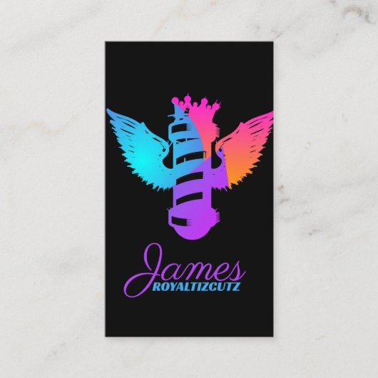 Barber Shop Crown Wings Neon Logo Professional Visitekaartje (Voorkant)