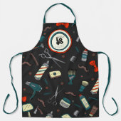 Barber Shop Custom Logo Sjabloon Fun Retro Zwart Schort (Voorkant)