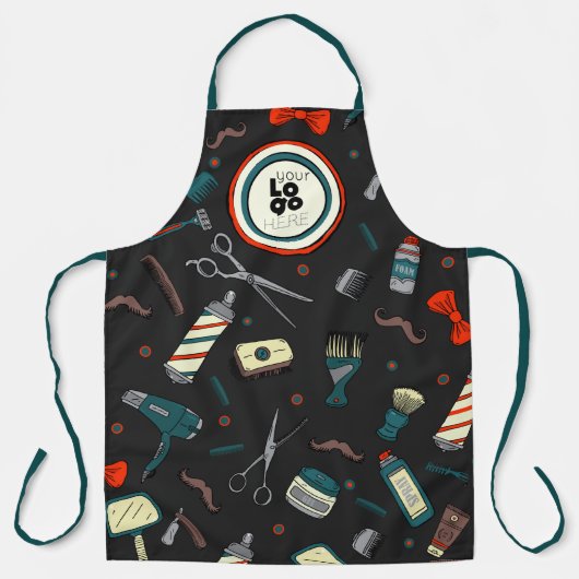 Barber Shop Custom Logo Sjabloon Fun Retro Zwart Schort (Voorkant)