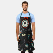 Barber Shop Custom Logo Sjabloon Fun Retro Zwart Schort (Gedragen)