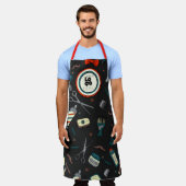 Barber Shop Custom Logo Sjabloon Fun Retro Zwart Schort (Gedragen)