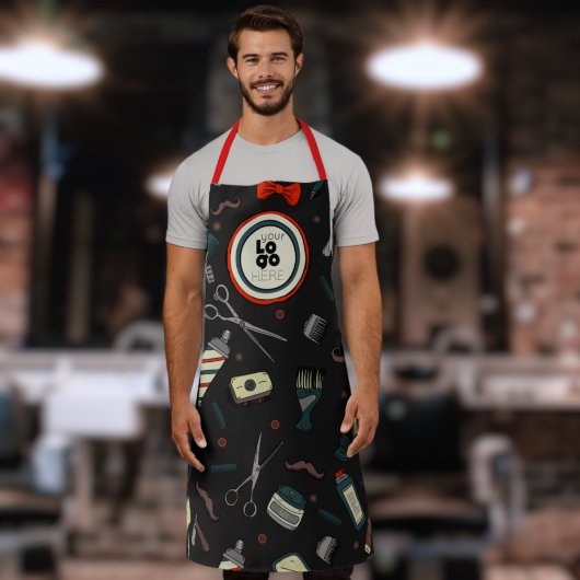 Barber Shop Custom Logo Sjabloon Fun Retro Zwart Schort