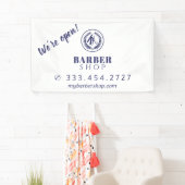 Barber shop eenvoudig modern blauw logo adverteren spandoek (Insitu)