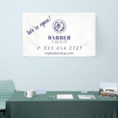 Barber shop eenvoudig modern blauw logo adverteren spandoek (Beurs)