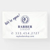 Barber shop eenvoudig modern blauw logo adverteren spandoek (Horizontaal)