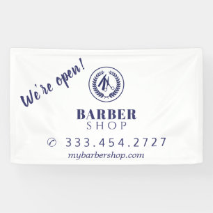 Barber shop eenvoudig modern blauw logo adverteren spandoek