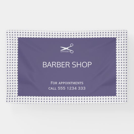 Barber shop eenvoudige marine grijs ster patroon spandoek (Horizontaal)