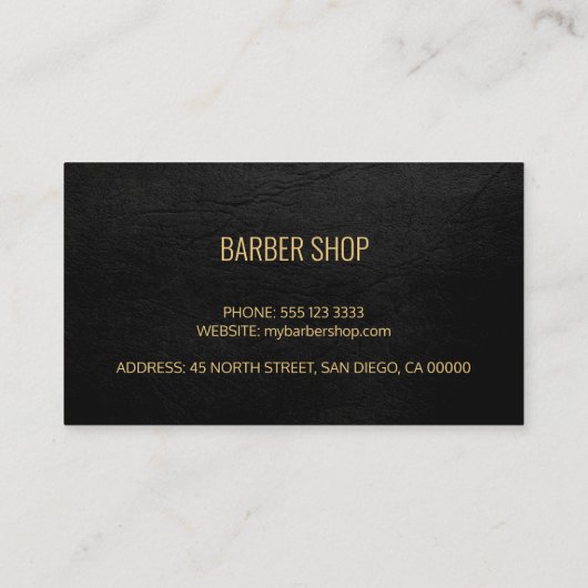 Barber shop elegant zwart leer goud geometrisch visitekaartje (Achterkant)