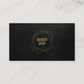 Barber shop elegant zwart leer goud geometrisch visitekaartje (Voorkant)