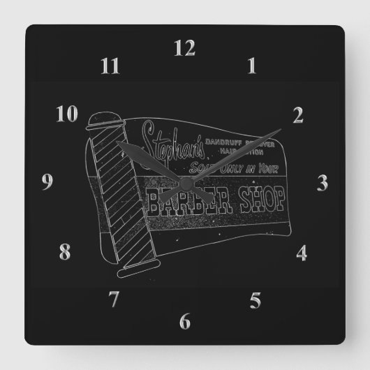 Barber Shop |  gebarentaal Barber Pole Black White Vierkante Klok (Voorkant)
