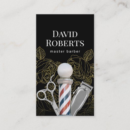 Barber Shop Gold Floral Pattern Barbershop Visitekaartje (Voorkant)