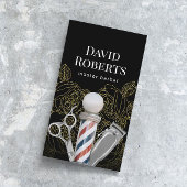 Barber Shop  Gold Floral Pattern Barbershop Visitekaartje