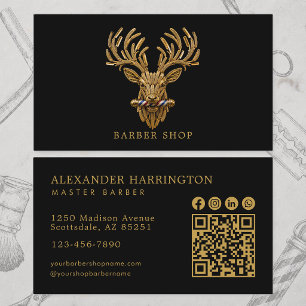 Barber Shop Gold Stag Qr Code Sociale Pictogrammen Visitekaartje