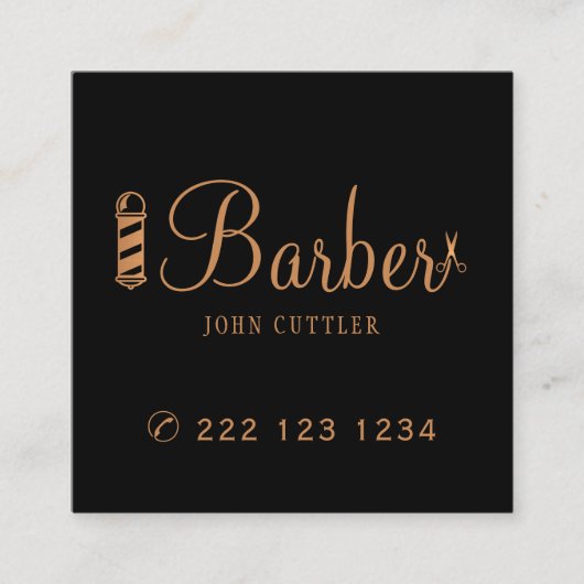 Barber shop gouden schaar paal QR code promotie Vierkante Visitekaartje (Voorkant)