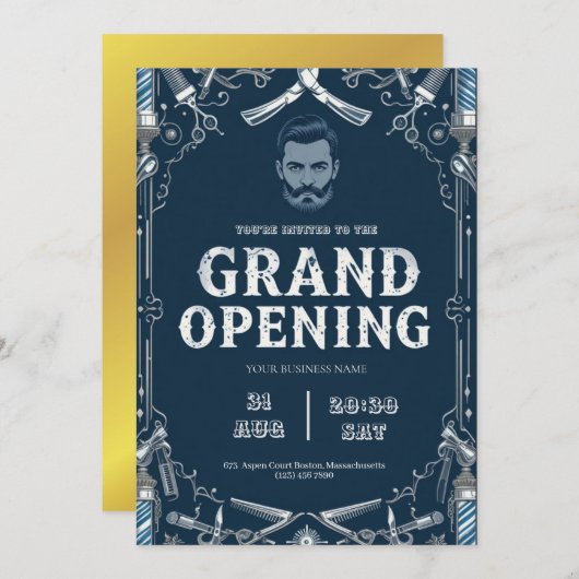 Barber Shop Grand Opening Uitnodiging (Voorkant / Achterkant)