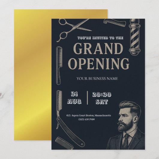 Barber Shop Grand Opening Uitnodiging (Voorkant / Achterkant)