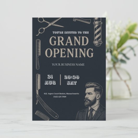 Barber Shop Grand Opening Uitnodiging (Staand voorkant)