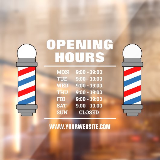 Barber shop haar salon openingstijden Venster Klin Raamsticker (Vel 2)