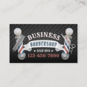 Barber Shop Haar Stylist Donker Metaal Barbershop Visitekaartje (Voorkant)