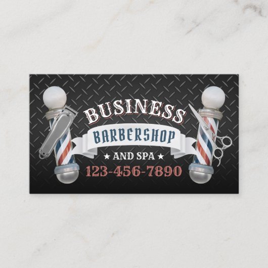 Barber Shop Haar Stylist Donker Metaal Barbershop Visitekaartje (Voorkant)