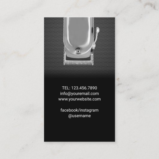 Barber Shop Haar Stylist Modern Zwart Metaal Visitekaartje (Achterkant)