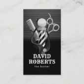Barber Shop Haar Stylist Modern Zwart Metaal Visitekaartje (Voorkant)